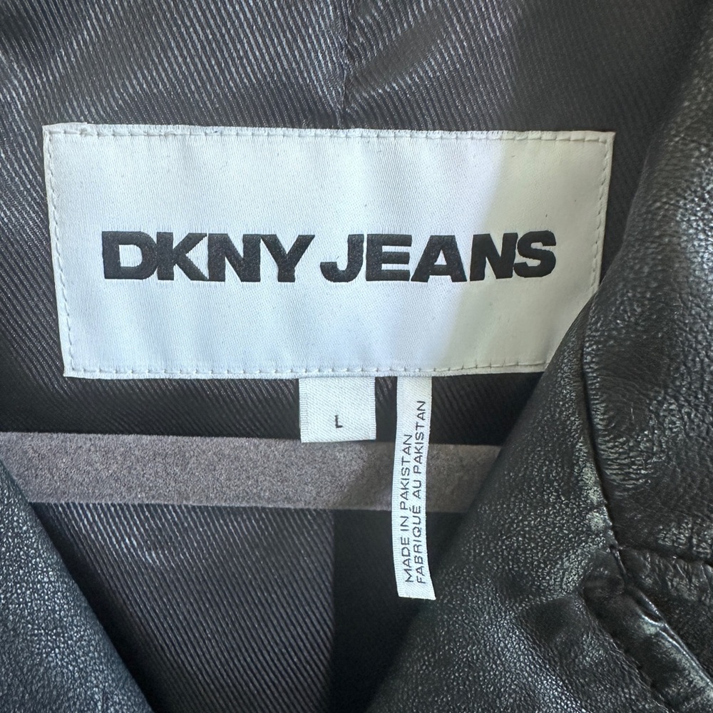 DKNY Jeans Charcoal Leather Moto Jacket - Picture 9 of 16